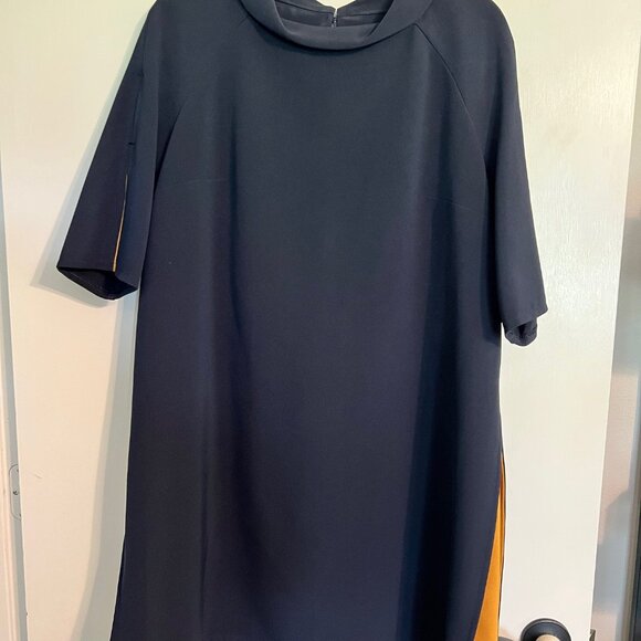 Navy Colorblock Shift Dress Mustard Panels Work Office Chic Size 14 - Picture 11 of 13